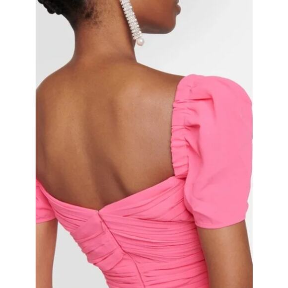 Self-Portrait Iris Pleated Sleeve Pink Criss-Cross Bodice Midi Dress 6 Crepe - Picture 3 of 16